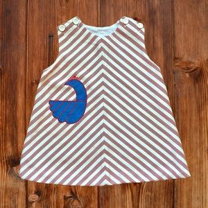 Vintage Striped Kids Dress With Bird